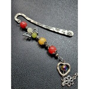 BOOK JEWELRY! Butterfly and Flowers fancy bookmark.  Genuine Crystal Beads.